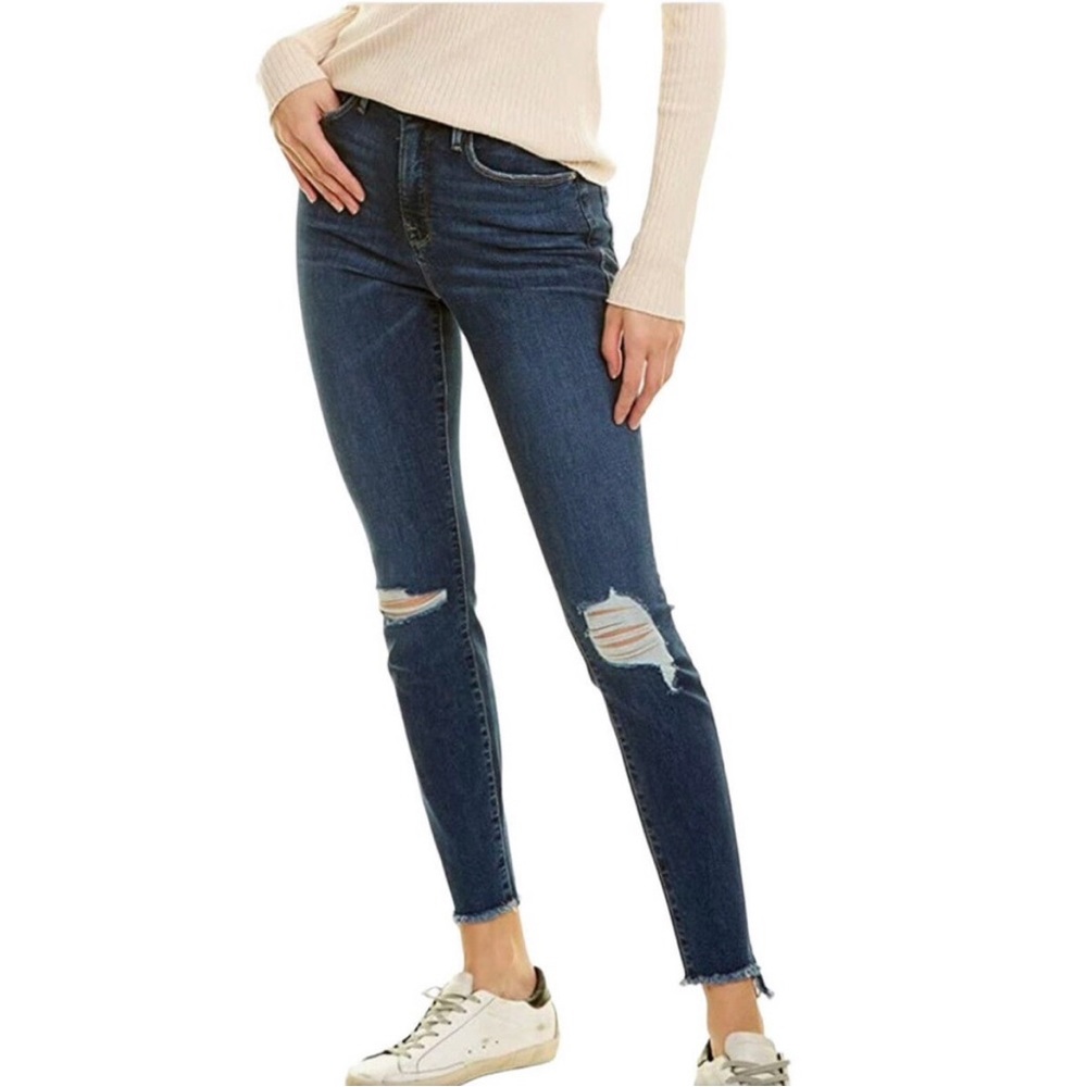 Good American Good Waist High Rise Skinny Jeans w/ Step Raw Hem Size 29
